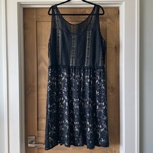 Lane Bryant Black Lace Overlay Dress Womens 24 LBD BLK/Cream zip back A line